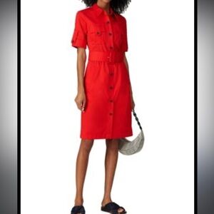 Derek Lam Collective Red buttoned down belted shirt dress Sz 6 IT‎ 42